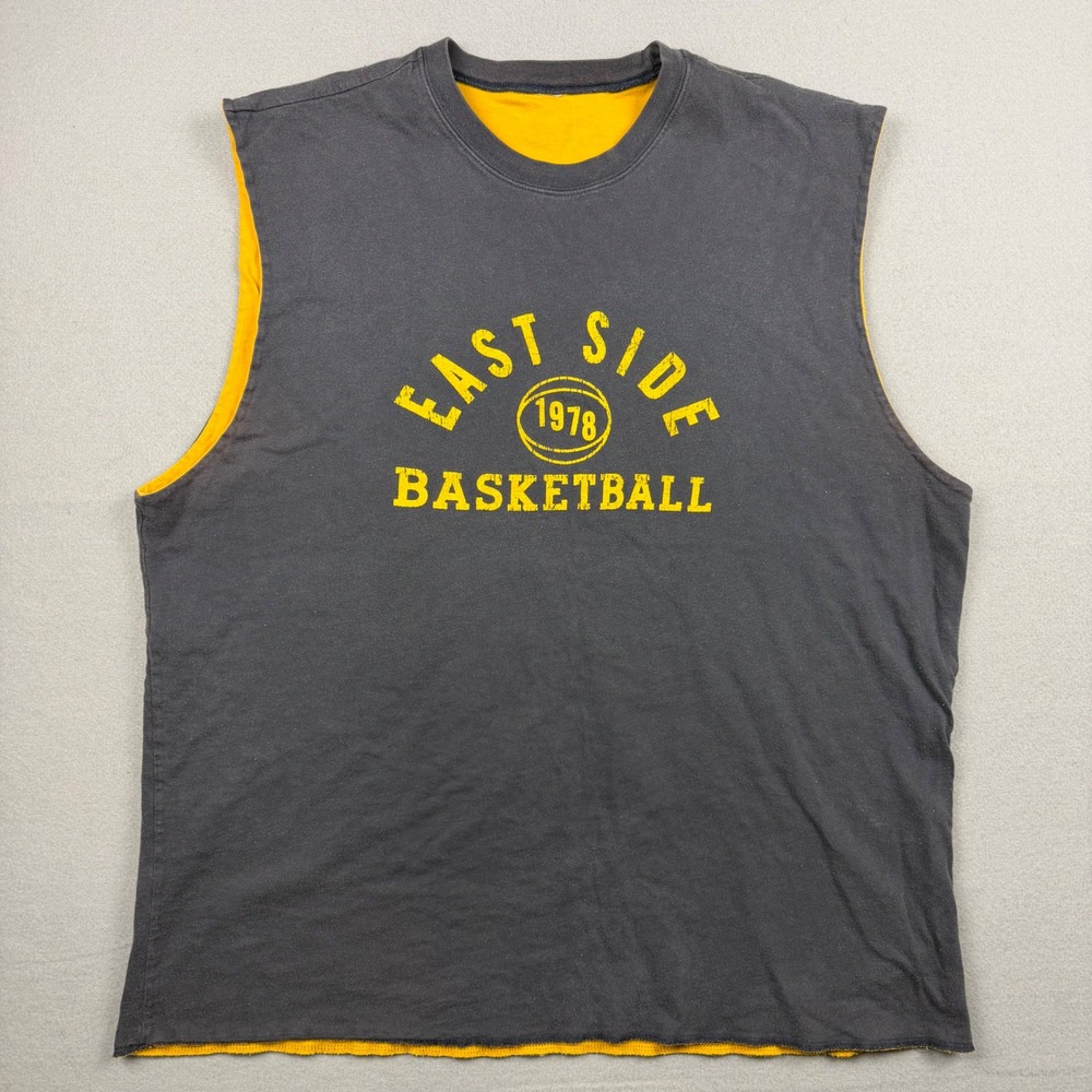 Vintage Old Navy Mens XL Grey Yellow Reversible P.E. Basketball Tank Top Tee Y2K